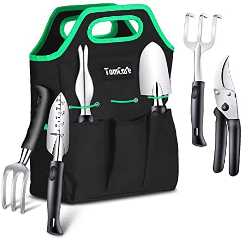 TomCare Garden Tools Set 7 Piece Gardening Tools Gardening kit Tool Sets with Heavy Duty Pruning Shears Comfortable Non-Slip Handle and Durable Storage Tote Bag – Garden Gifts for Gardeners Men Women