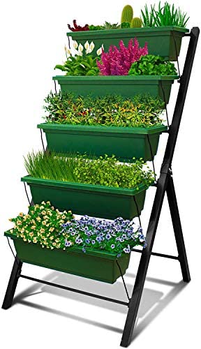 4Ft Vertical Raised Garden Bed – 5 Tier Food Safe Planter Box for Outdoor and Indoor Gardening Perfect to Grow Your Herb Vegetables Flowers on Your Patio Balcony Greenhouse Garden