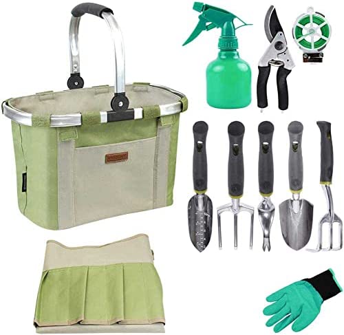 11 Pieces Gardening Tools Set Heavy Duty Supplies Garden Tool Kit with Storage Tote Bag and Gloves, Gift for Plant Lovers for Men and Women