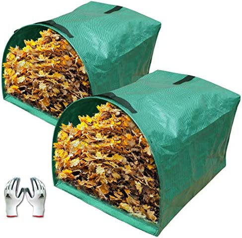 Gardzen 2-Pack Large Yard Dustpan-Type Garden Bag for Collecting Leaves – Reuseable Heavy Duty Gardening Bags, Lawn Pool Garden Leaf Waste Bag – 53 Gallon Per Bag, Come with Gloves