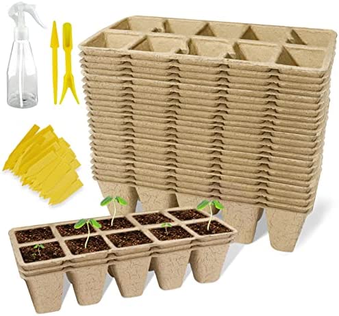 200 Cells Seedling Starter Tray Kit 20 Pack Peat Pots,Biodegradable Pots for Seedlings,Bonus 200 Plant Labels,2 Transplanting Tools,1 Spray Bottle,Greenhouse&Gardening Supplies for Plant Seeds