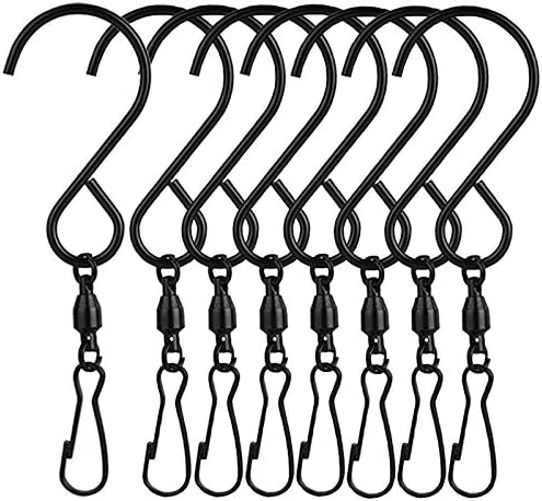 AMZSEVEN 8 Pack Swivel Hooks Clips for Hanging Wind Spinners, Wind Chimes, Bird Feeder, Crystal Twisters Party Supplies （Black）