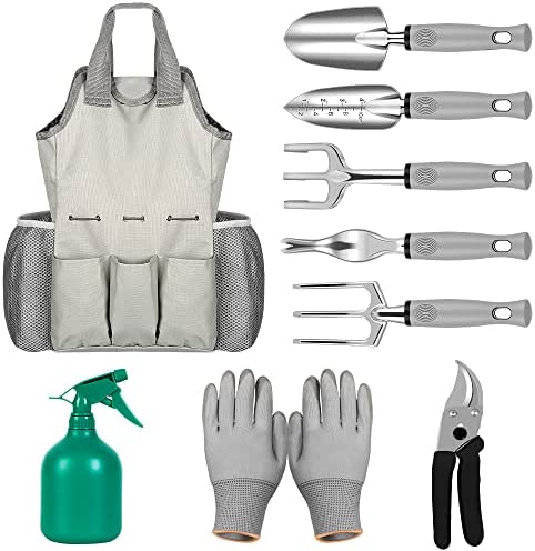 Garden Tools Set, 6-Piece Gardening Kit with Heavy Duty Cast-Aluminum Heads and Ergonomic Handles, Durable and Lightweight