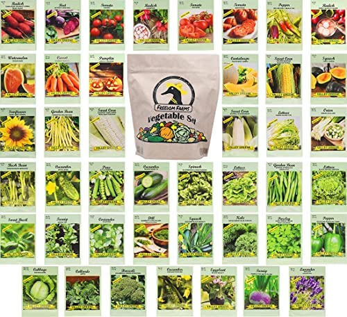 Set of 43 Assorted Vegetable & Herb Seed Packets – Over 1000 Seeds! – Includes Mylar Storage Bag – Deluxe Garden Heirloom Seeds – 100% Non-GMO
