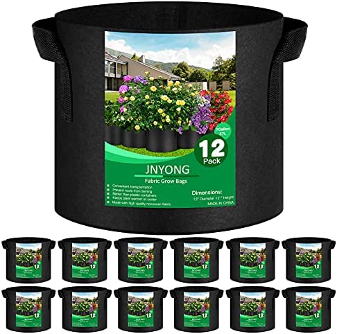 JNYONG 12-Pack 7 Gallon Thickened Non-Woven Grow Bags, Aeration Fabric Pots with Handles