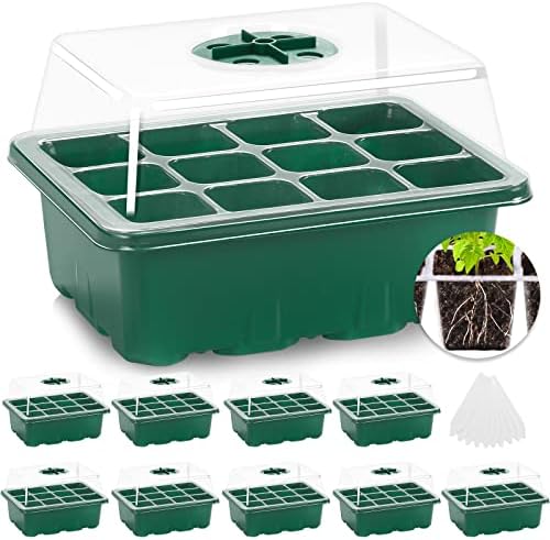 MIXC 10 Packs Seed Starter Tray Seed Starter Kit with Humidity Dome (120 Cells Total Tray) Seed Starting Trays Plant Starter Kit and Base Mini Greenhouse Germination Kit for Seeds Growing Starting
