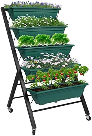 KINTNESS Vertical Elevated Garden Bed Freestanding Herb Garden Raised Planter Box with 5 Container for Outdoor Indoor Vegetables Flowers