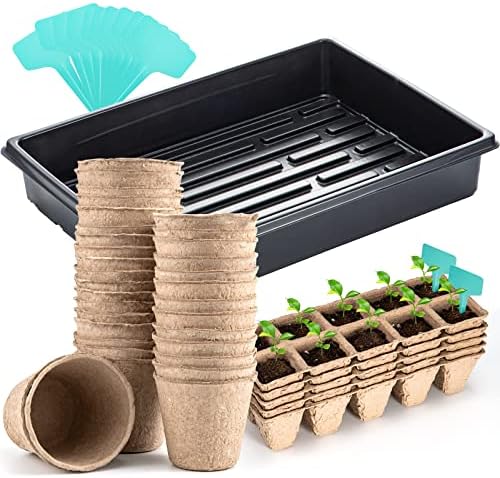 CEED4U Seed Starter Kit, 3 Inches Peat Pots, 80 Cells Peat Trays, 15×11 Inches Growing Trays, 15 Packs Plant Labels, Plant Cultivation Set for Gardeners, Classrooms, Greenhouse, DIY Projects
