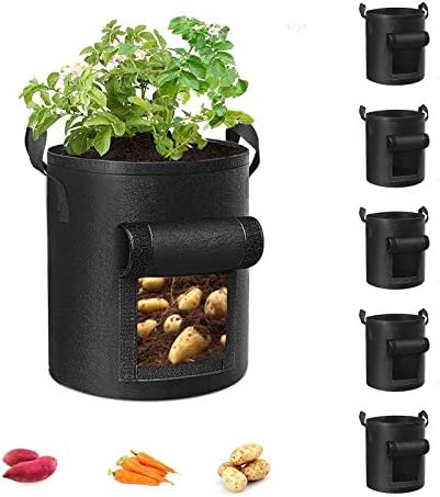 Cavisoo 5-Pack 10 Gallon Potato Grow Bags, Garden Planting Bag with Durable Handle, Thickened Nonwoven Fabric Pots for Tomato, Vegetable and Fruits