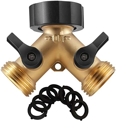 IPOW Solid Brass Body Backyard 2 Way Y Valve Garden Hose Connector Splitter Adapter + 6 Rubber Hose Washers with Comfort Grip Use