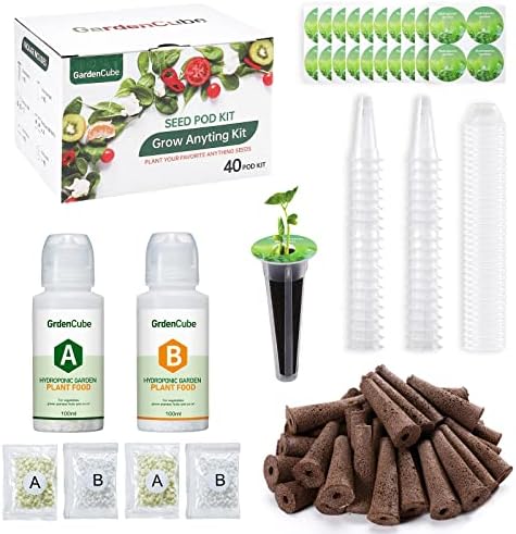 GardenCube 166pcs Hydroponic Pods Kit: Grow Anything Kit with 40 Grow Sponges, 40 Grow Baskets, 40 Grow Domes, 40 Pod Labels, 6 A&B Plant Food – Compatible with Hydroponics Supplies from All Brands
