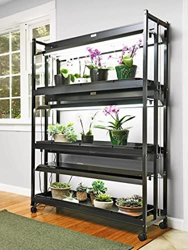 Gardener’s Supply Company Indoor Greenhouse Gardening 3-Tier Plant Stand with Three Watertight Shelf Trays | High Intensity 6500K Color LED Grow Light Spectrum for Optimal Plant Growth